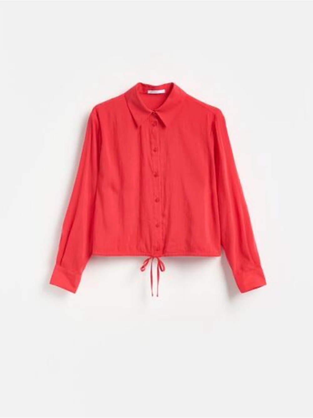 Donna Karan Coral-Red Button Front Drawstring Hem Blouse